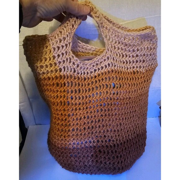Handmade Market Bag Tote Colorful Crochet Semi Open Yarn Beach  Bohemian NEW - Picture 3 of 4